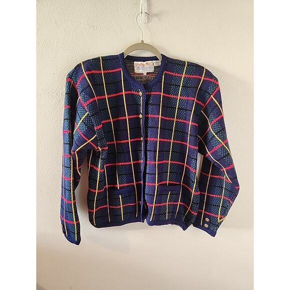 Tally-Ho Womens Cardigan Sweater Vintage 80s 90s Tartan Plaid Size XL Button-Up - Picture 1 of 5